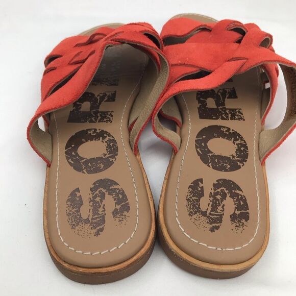 Sorel ELLA Orange Woven Suede Leather Slide Sandals - Picture 7 of 13